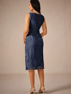Online Women's Wedding Guest Cocktail Dress Chiffon Lace Dress Elegant Midi Dress Crew Neck Half Sleeve Green Color Women Chiffon Dresses