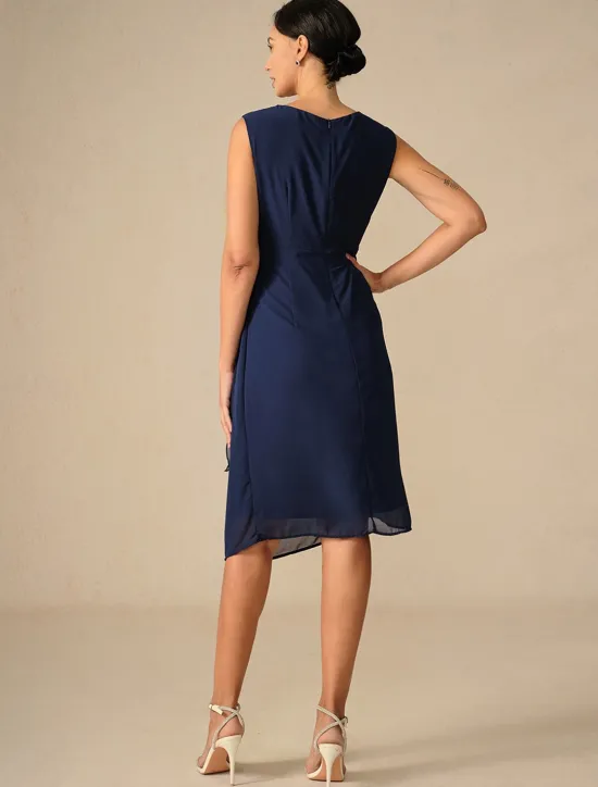 Women's Wedding Guest Cocktail Dress Set Chiffon Lace Patchwork Elegant Spring Fall Midi Dress Crew Neck 3/4 Length Sleeve Women Chiffon Dresses
