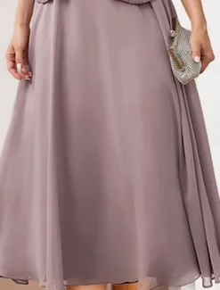 Hot Women's Wedding Guest Cocktail Dress Chiffon Fashion Lace Patchwork Elegant Two Piece Dress Set Fall Winter Midi Dress Crew Neck 3/4 Length Sleeve Plain Loose Fit Women Chiffon Dresses