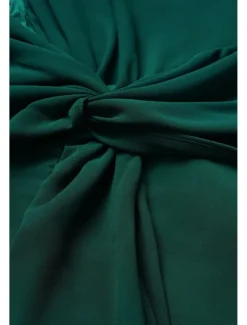 Online Women's Wedding Guest Cocktail Dress Chiffon Plain Ruffle Twisted Elegant Summer Maxi Dress V Neck Flared 3/4 Length Sleeve Women Cocktail Dress|Chiffon Dresses