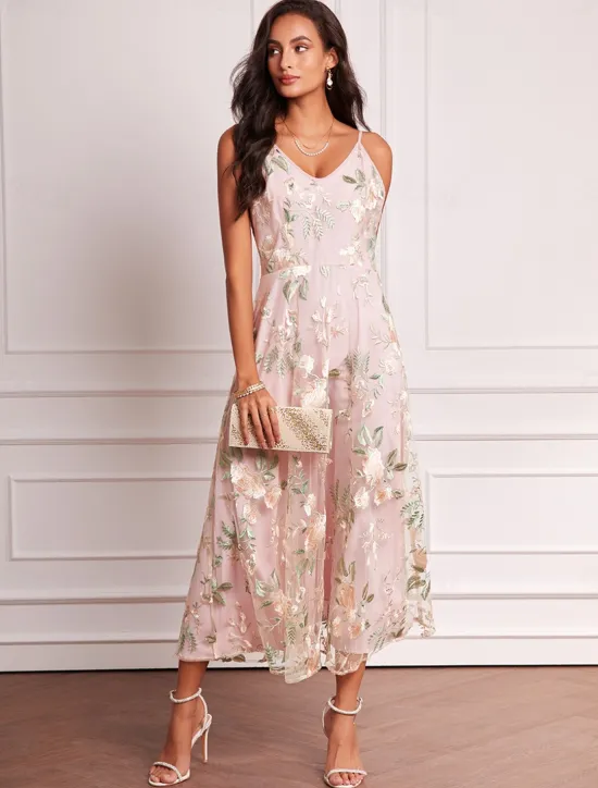 New Women's Wedding Guest Dress Set Maxi Dress Chiffon Cardigan Embroidered Date Vacation Elegant V Neck Long Sleeve Color Spring Summer Fall Women Cocktail Dress