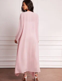 New Women's Wedding Guest Dress Set Maxi Dress Chiffon Cardigan Embroidered Date Vacation Elegant V Neck Long Sleeve Color Spring Summer Fall Women Cocktail Dress