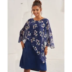 Hot Women's Wedding Guest Dress A Line Dress Elegant Floral Midi Dress Chiffon Flared Sleeve Crew Neck Patchwork Regular Fit Wedding Guest Cocktail Party Summer Women Chiffon Dresses