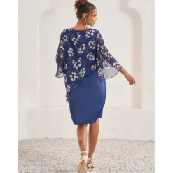 Hot Women's Wedding Guest Dress A Line Dress Elegant Floral Midi Dress Chiffon Flared Sleeve Crew Neck Patchwork Regular Fit Wedding Guest Cocktail Party Summer Women Chiffon Dresses
