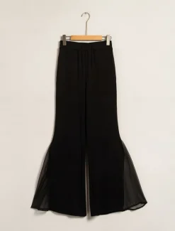 Clearance Women's Wedding Guest Party Black High Waist Bell Bottom Pants Elegant Chiffon Modal Slim Fit Flared Leg Elastic Waist Casual Daily Office Wear Women Chiffon Tops
