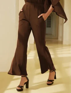 Clearance Women's Wedding Guest Party Black High Waist Bell Bottom Pants Elegant Chiffon Modal Slim Fit Flared Leg Elastic Waist Casual Daily Office Wear Women Chiffon Tops