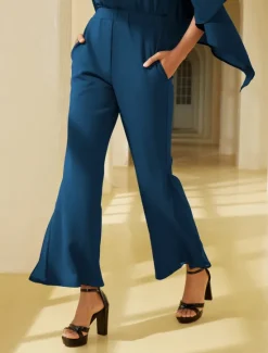 Clearance Women's Wedding Guest Party Black High Waist Bell Bottom Pants Elegant Chiffon Modal Slim Fit Flared Leg Elastic Waist Casual Daily Office Wear Women Chiffon Tops