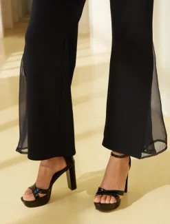 Clearance Women's Wedding Guest Party Black High Waist Bell Bottom Pants Elegant Chiffon Modal Slim Fit Flared Leg Elastic Waist Casual Daily Office Wear Women Chiffon Tops