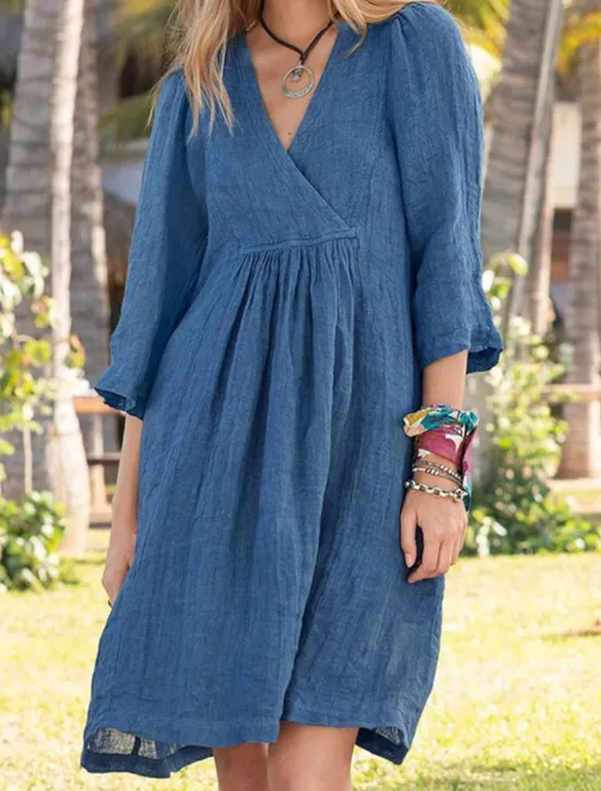 Best Women's White Blue Brown Summer Spring Mini Dress Linen-Inspired Dresses White Dress Casual Dress Basic Modern Daily Weekend Loose Fit Plain V Neck Women Dresses|White Dresses