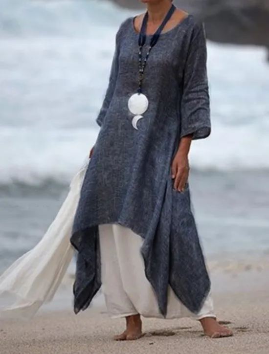 Hot Women's White Blue Purple Summer Spring Midi Dress Linen-Inspired Dresses Casual Dress Spring Dress Basic Casual Outdoor Daily Weekend Regular Fit Pure Color Crew Neck Women Dresses