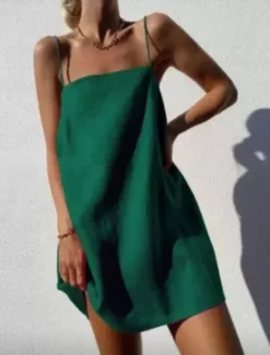 Hot Women's White Champagne Green Summer Spring Normal Mini Dress Linen-Inspired Dresses Cotton Linen Dress A Line Dress Fashion Casual Sleeveless Work Daily Date Regular Fit Plain Spaghetti Strap Women Dresses