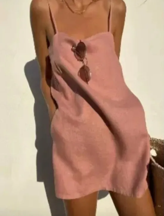 Hot Women's White Champagne Green Summer Spring Normal Mini Dress Linen-Inspired Dresses Cotton Linen Dress A Line Dress Fashion Casual Sleeveless Work Daily Date Regular Fit Plain Spaghetti Strap Women Dresses