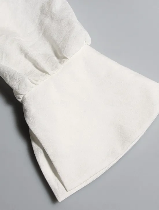 New Women's Dress Linen Dress Shirt Dress Mini Dress Vacation Flax Cotton And Linen Casual Shirt Collar Ruched Long Sleeve Summer Spring Loose Fit Plain Women Dresses|White Dresses