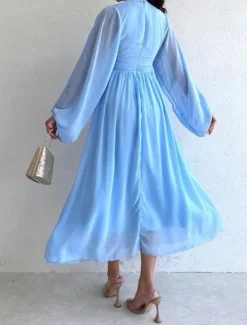 Women's White Dress Long Dress Maxi Dress Chiffon Ruched Date Elegant Streetwear Stand Collar Long Sleeve Black White Pink Color Women White Dresses