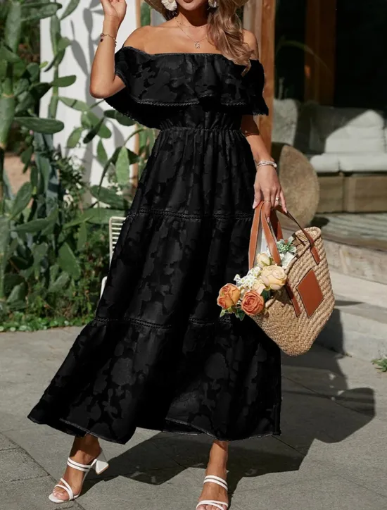 Best Women's White Dress Long Dress Maxi Dress Chiffon Lace Ruffle Date Vacation Streetwear A Line Off Shoulder Short Sleeve Black White Pink Color Women White Dresses