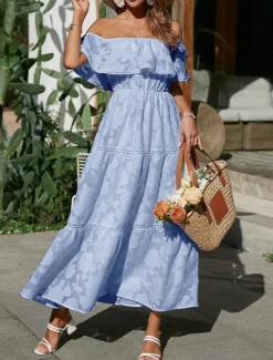 Best Women's White Dress Long Dress Maxi Dress Chiffon Lace Ruffle Date Vacation Streetwear A Line Off Shoulder Short Sleeve Black White Pink Color Women White Dresses