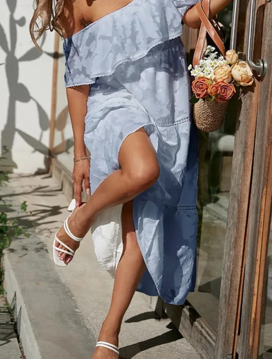 Best Women's White Dress Long Dress Maxi Dress Chiffon Lace Ruffle Date Vacation Streetwear A Line Off Shoulder Short Sleeve Black White Pink Color Women White Dresses