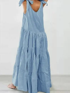 Clearance Women's White Dress Maxi Dress Ruffle Hem Vacation Casual Crew Neck Sleeveless Black White Sky Blue Color Women White Dresses
