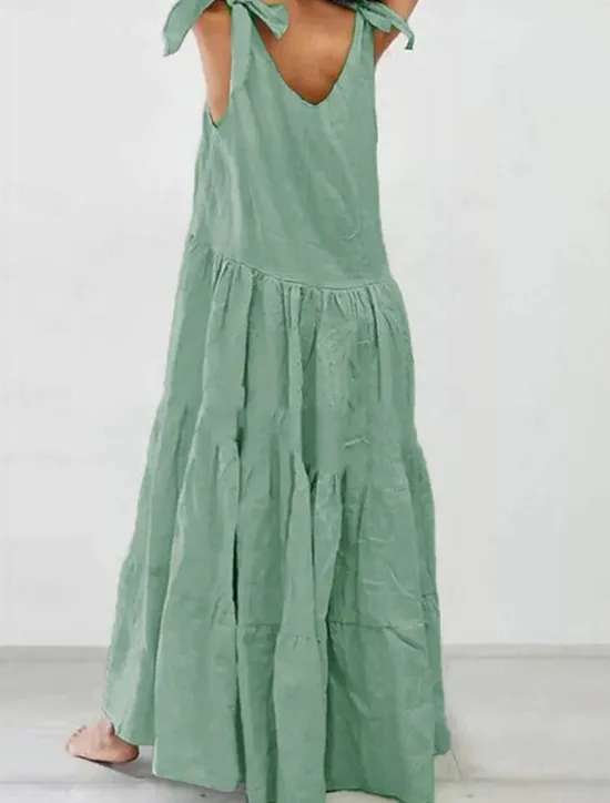 Clearance Women's White Dress Maxi Dress Ruffle Hem Vacation Casual Crew Neck Sleeveless Black White Sky Blue Color Women White Dresses