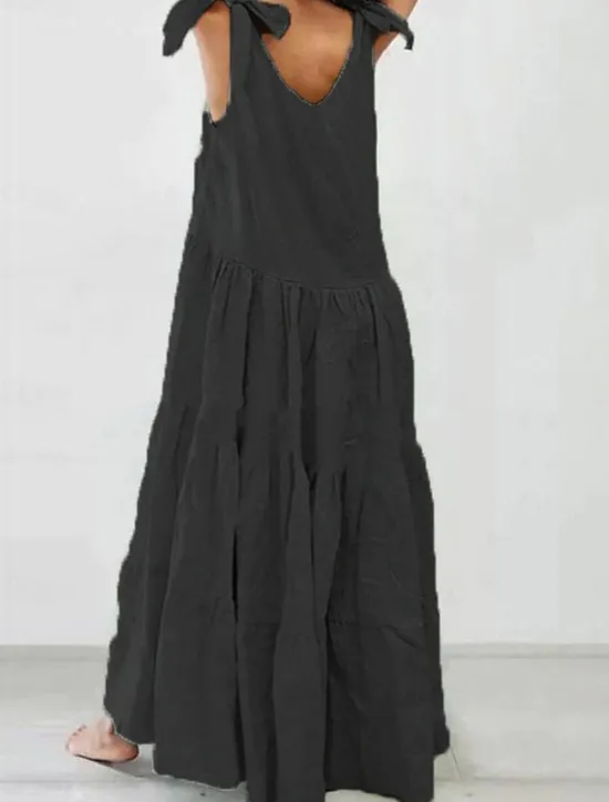 Clearance Women's White Dress Maxi Dress Ruffle Hem Vacation Casual Crew Neck Sleeveless Black White Sky Blue Color Women White Dresses