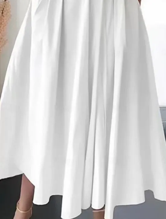 New Women's Dress Midi Dress Pocket Vacation Elegant Streetwear V Neck Sleeveless Color Women White Dresses