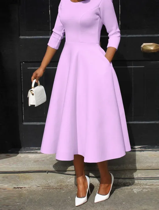 Discount Women's White Dress Midi Dress Pocket Daily Date Elegant Streetwear Crew Neck 3/4 Length Sleeve Black White Pink Color Women Cocktail Dress