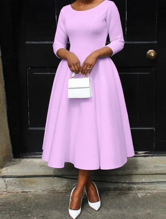 Discount Women's White Dress Midi Dress Pocket Daily Date Elegant Streetwear Crew Neck 3/4 Length Sleeve Black White Pink Color Women Cocktail Dress
