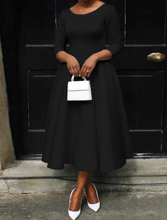 Discount Women's White Dress Midi Dress Pocket Daily Date Elegant Streetwear Crew Neck 3/4 Length Sleeve Black White Pink Color Women Cocktail Dress