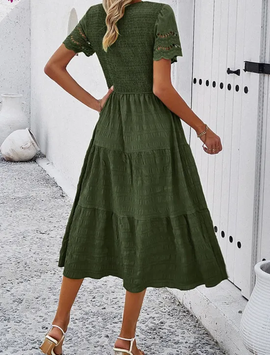 Women's White Dress Midi Dress Mesh Patchwork Date Vacation Streetwear Basic Crew Neck Short Sleeve Black White Brown Color Women White Dresses