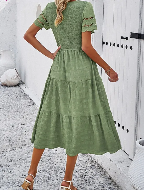 Women's White Dress Midi Dress Mesh Patchwork Date Vacation Streetwear Basic Crew Neck Short Sleeve Black White Brown Color Women White Dresses