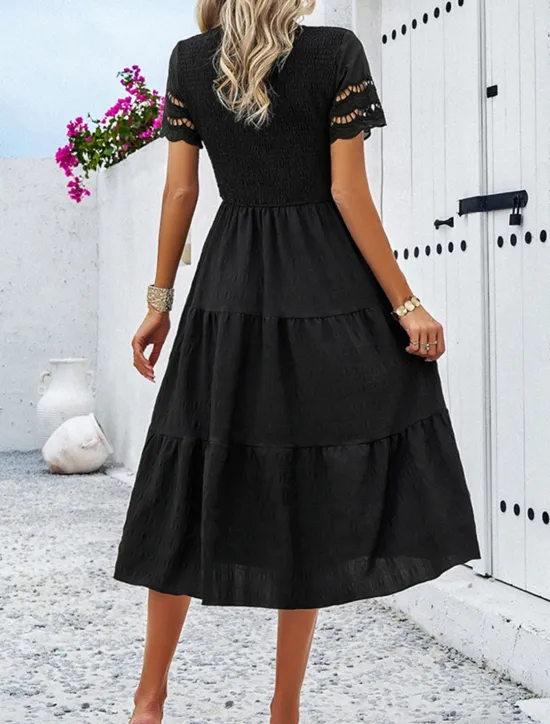 Women's White Dress Midi Dress Mesh Patchwork Date Vacation Streetwear Basic Crew Neck Short Sleeve Black White Brown Color Women White Dresses