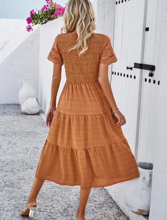 Women's White Dress Midi Dress Mesh Patchwork Date Vacation Streetwear Basic Crew Neck Short Sleeve Black White Brown Color Women White Dresses