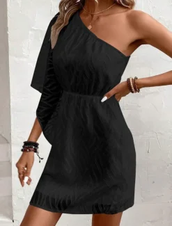 Outlet Women's White Dress Mini Dress Chiffon Lace Patchwork Date Vacation Streetwear Basic One Shoulder 3/4 Length Sleeve Black White Color Women White Dresses