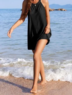 Best Women's White Dress Mini Dress Eyelet Vacation Basic Casual Crew Neck Sleeveless Black White Royal Blue Color Women Sundresses