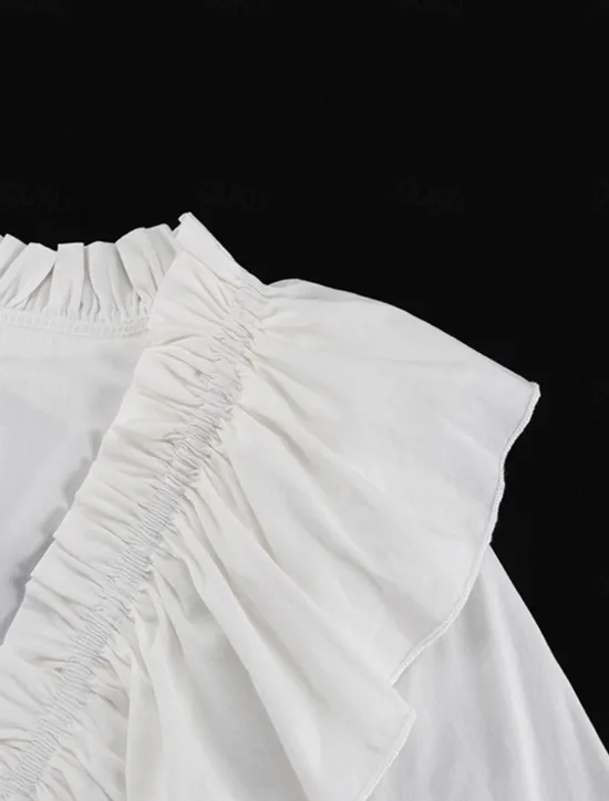 New Women's Dress Mini Dress Ruffle Date Vacation Streetwear Casual V Neck Long Sleeve Color Women White Dresses
