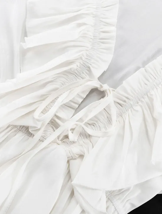 New Women's Dress Mini Dress Ruffle Date Vacation Streetwear Casual V Neck Long Sleeve Color Women White Dresses
