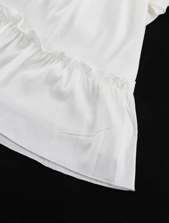 New Women's Dress Mini Dress Ruffle Date Vacation Streetwear Casual V Neck Long Sleeve Color Women White Dresses