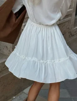 New Women's Dress Mini Dress Ruffle Date Vacation Streetwear Casual V Neck Long Sleeve Color Women White Dresses