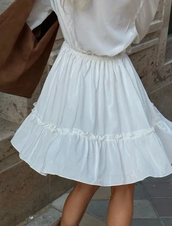 New Women's Dress Mini Dress Ruffle Date Vacation Streetwear Casual V Neck Long Sleeve Color Women White Dresses