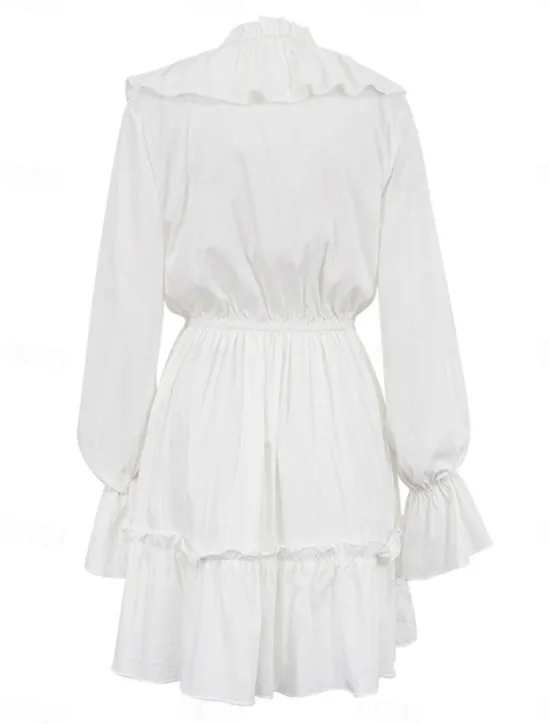 New Women's Dress Mini Dress Ruffle Date Vacation Streetwear Casual V Neck Long Sleeve Color Women White Dresses