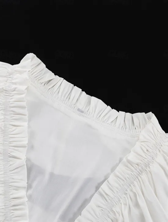 New Women's Dress Mini Dress Ruffle Date Vacation Streetwear Casual V Neck Long Sleeve Color Women White Dresses