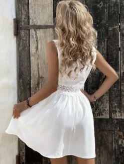 Best Women's White Dress Mini Dress Cotton with Sleeve Party Date Elegant V Neck Sleeveless Black White Color Women White Dresses