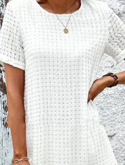Hot Women's Dress Mini Dress Ruffle Eyelet Date Streetwear Basic Crew Neck Short Sleeve Color Women White Dresses