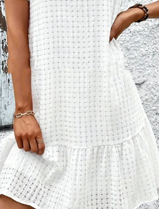 Hot Women's Dress Mini Dress Ruffle Eyelet Date Streetwear Basic Crew Neck Short Sleeve Color Women White Dresses