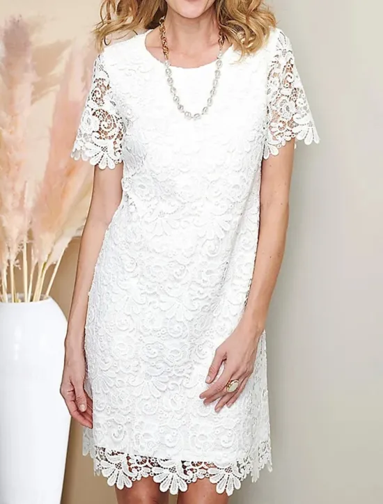 Best Women's Dress Mini Dress Lace with Sleeve Date Vacation Basic Crew Neck Short Sleeve Color Women White Dresses