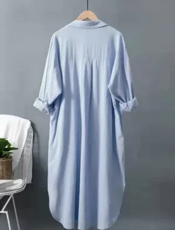Hot Women's White Dress Shirt Dress Cotton Linen Dress Midi Dress Office Vacation Linen Basic Casual Shirt Collar Button Long Sleeve Summer Spring Loose Fit Plain Women Dresses|White Dresses