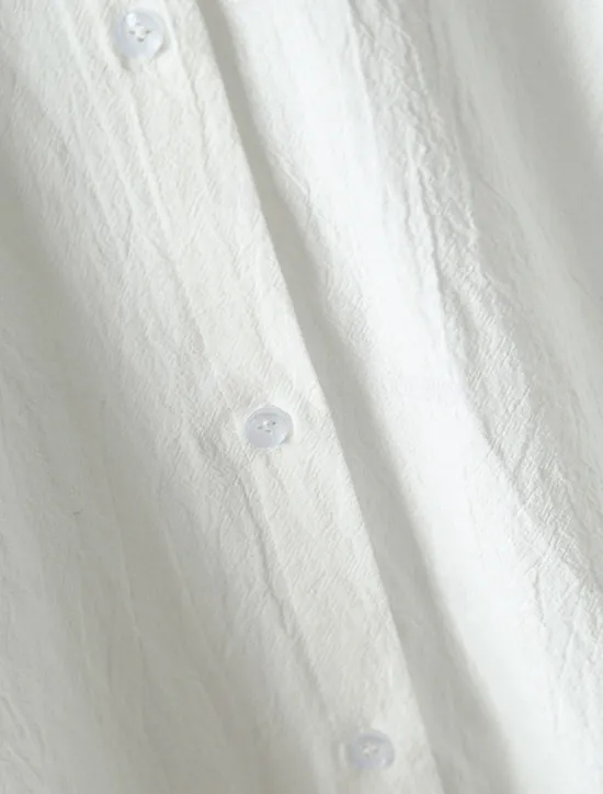 Hot Women's White Dress Shirt Dress Cotton Linen Dress Midi Dress Office Vacation Linen Basic Casual Shirt Collar Button Long Sleeve Summer Spring Loose Fit Plain Women Dresses|White Dresses