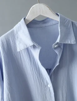 Hot Women's White Dress Shirt Dress Cotton Linen Dress Midi Dress Office Vacation Linen Basic Casual Shirt Collar Button Long Sleeve Summer Spring Loose Fit Plain Women Dresses|White Dresses
