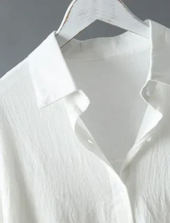 Hot Women's White Dress Shirt Dress Cotton Linen Dress Midi Dress Office Vacation Linen Basic Casual Shirt Collar Button Long Sleeve Summer Spring Loose Fit Plain Women Dresses|White Dresses