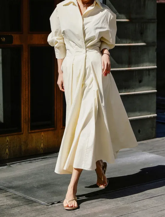 Women's White Dress Shirt Dress Cotton Linen Dress Maxi long Dress Date Vacation Polyester Basic Shirt Collar Button Pocket Long Sleeve Summer Spring Regular Fit Plain Women White Dresses